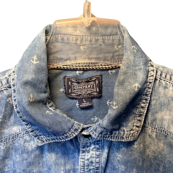 Vintage Company 81 Button Down Shirt Mens Large Blue Y2K Acid Wash Anchor Print - Picture 6 of 15
